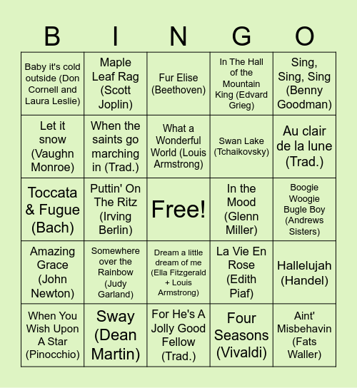 40s & earlier music Bingo Card