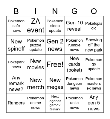 Pokemon day 2026 Bingo Card