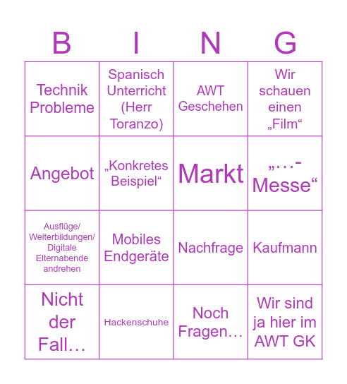 AWT Bingo Card