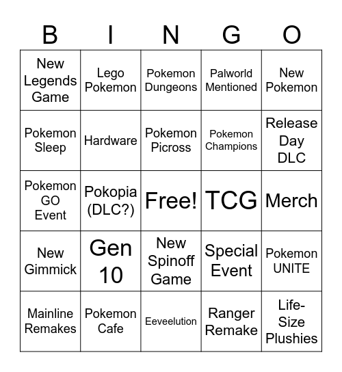 Pokemon Day Bingo Card