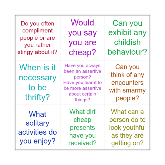 NEF, connotation Bingo Card