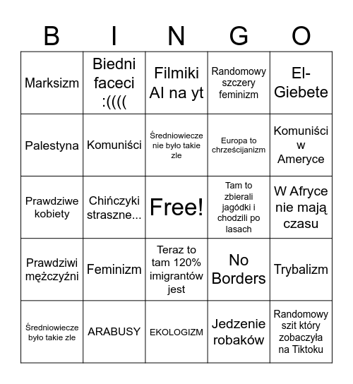 Norweski z Baśką Bingo Card