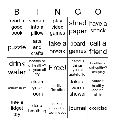 coping skills bingo Card