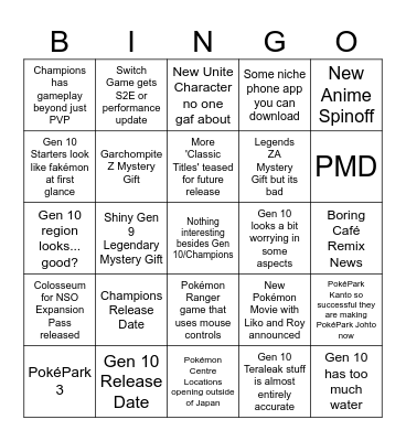 pokemon day Bingo Card
