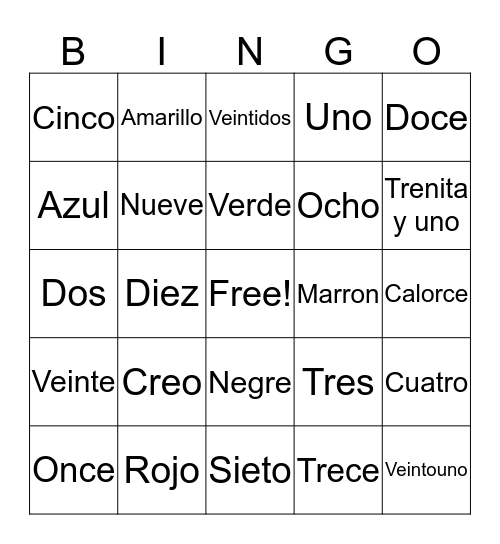 Span-Go Bingo Card