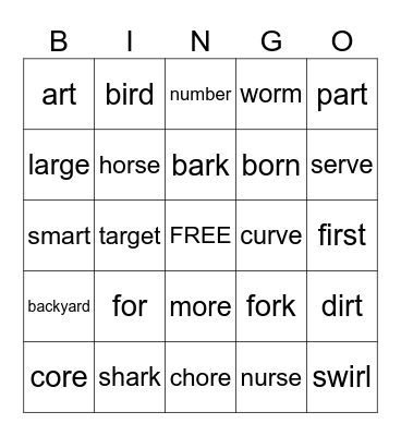 R-controlled vowels review Bingo Card