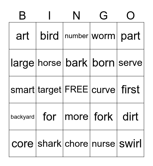R-controlled vowels review Bingo Card