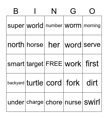 R-controlled vowels review # 2 Bingo Card
