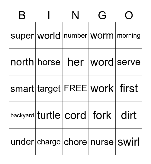 R-controlled vowels review # 2 Bingo Card
