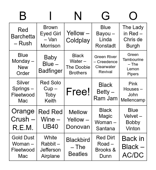 Colorful Melodies Bingo Card