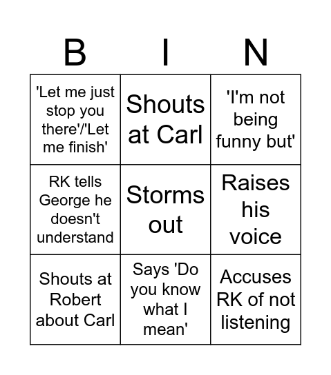 George Bingo Card