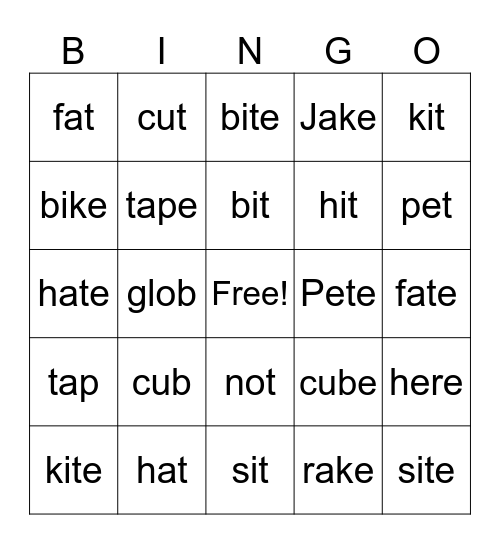 Magic E Bingo Card