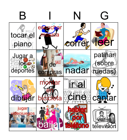 CCHS--Spanish 1, Unit 3 Los Pasatiempos Bingo Card