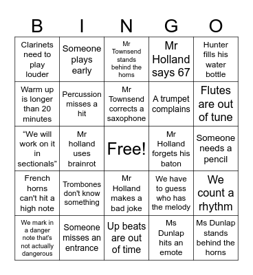 Concert band bingo Card