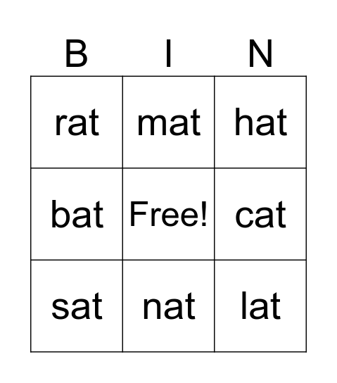 "at" word family Bingo Card
