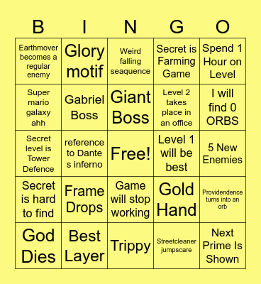 ULTRAKILL LAYER 8 BINGO CARD Bingo Card