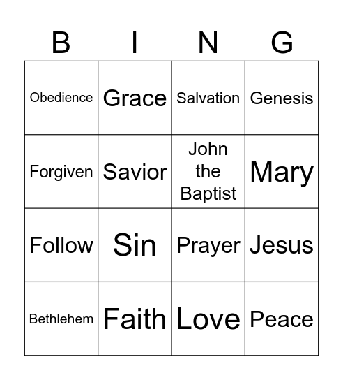 Bible Bingo Card