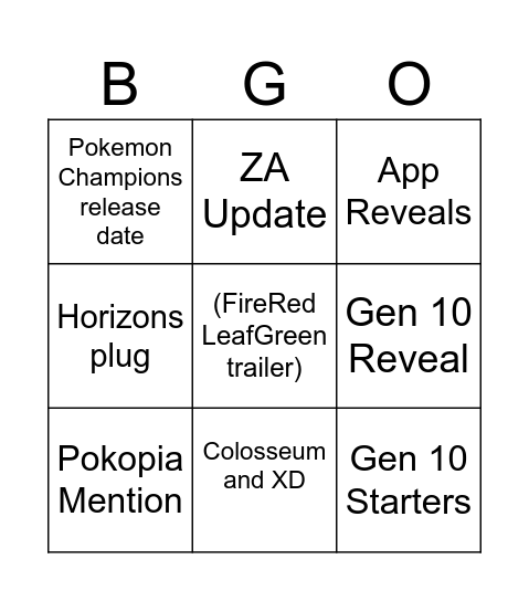Untitled Bingo Card