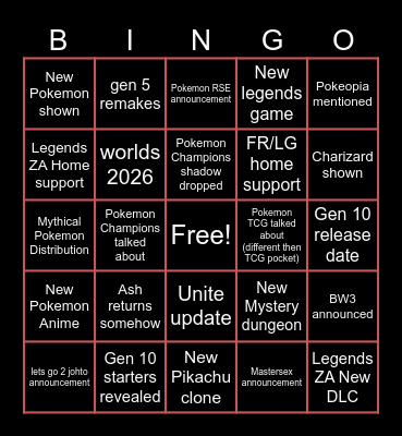 Pokemon day predictions Bingo Card