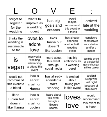 HAL : Wedding Bingo Card
