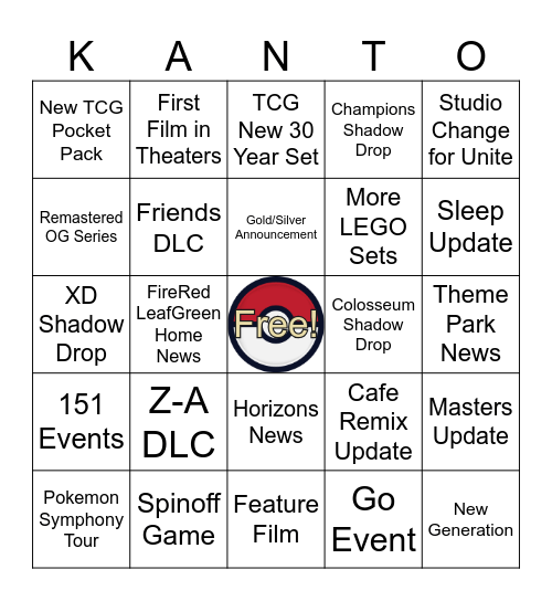 Pokémon Presents Bingo Card