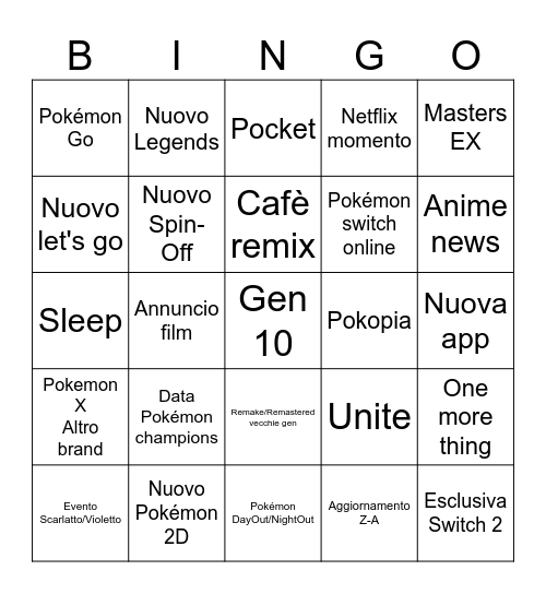 Pokémon presents 2026 Bingo Card