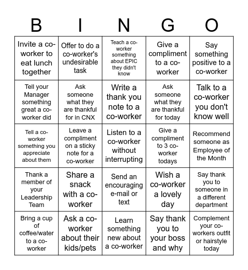 Be Kind to Co-Workers Bingo Card
