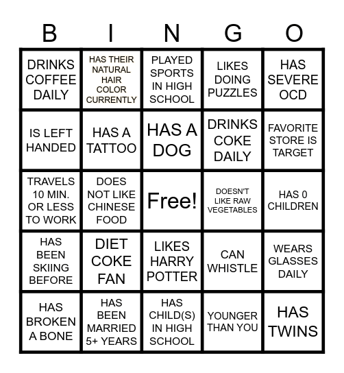 GET TO KNOW YOUR COWORKER Bingo Card