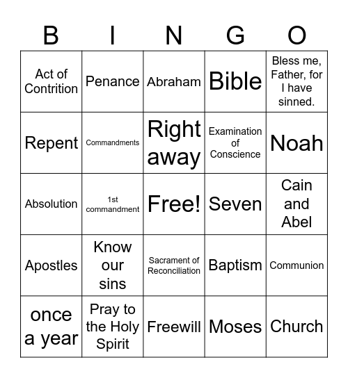 Faith Formation Bingo Card