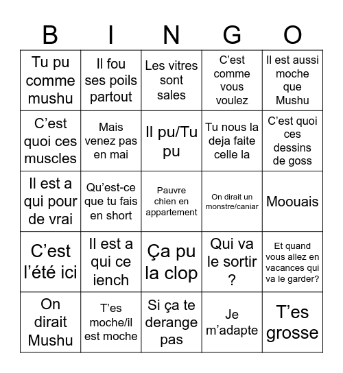 PIOUF Bingo Card