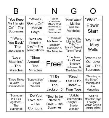 MOTOWN BINGO!!! Bingo Card
