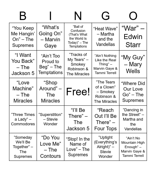 MOTOWN BINGO!!! Bingo Card