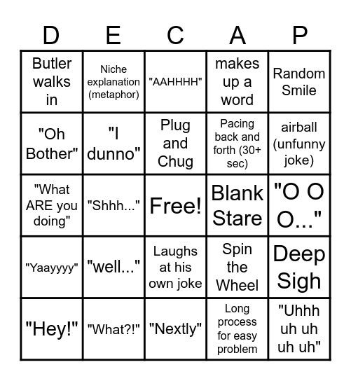 DECAP board Bingo Card