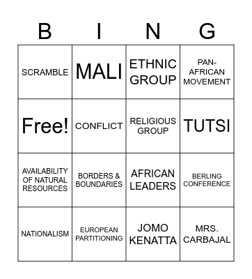 MR. TERRY'S SCRAMBLE FOR AFRICA Bingo Card