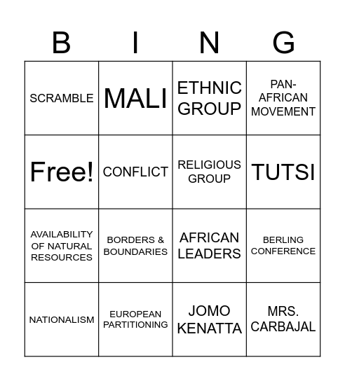 MR. TERRY'S SCRAMBLE FOR AFRICA Bingo Card