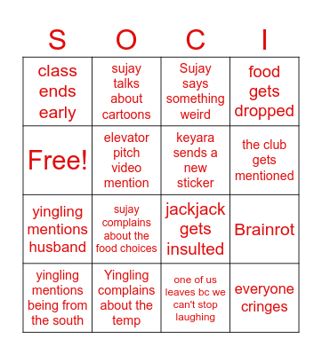 SOCI 250 Event Bingo Card