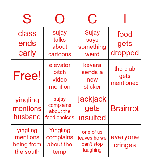 SOCI 250 Event Bingo Card