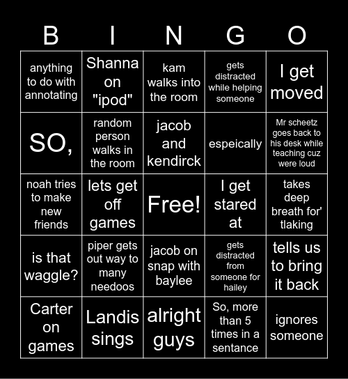 Mr scheetz class bingo Card