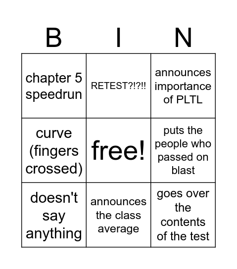 guess the professor reaction Bingo Card