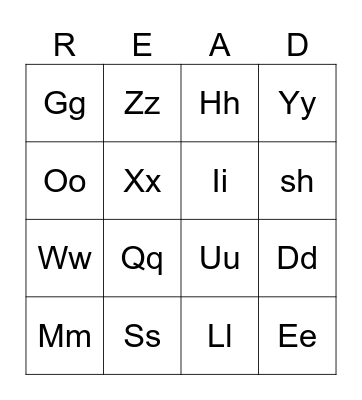 Letter Sounds Bingo Card