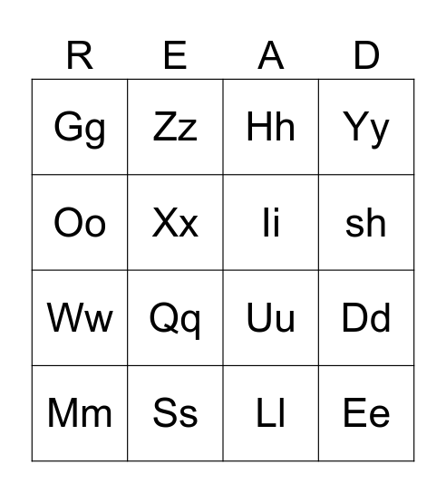 Letter Sounds Bingo Card