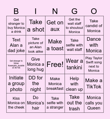 MONICA'S LAST SPLASH (Shhh!) Bingo Card