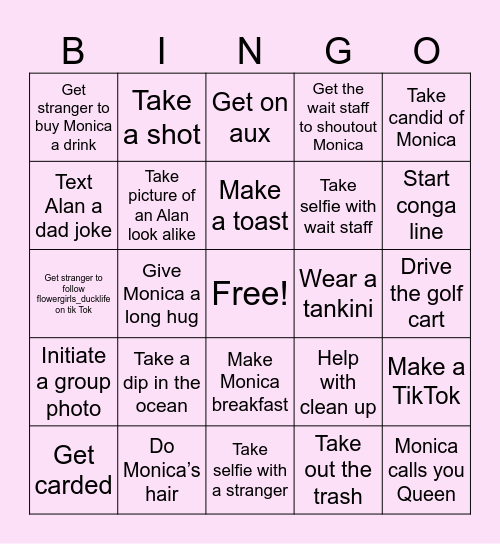 MONICA'S LAST SPLASH Bingo Card