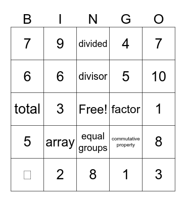 Division Bingo Card