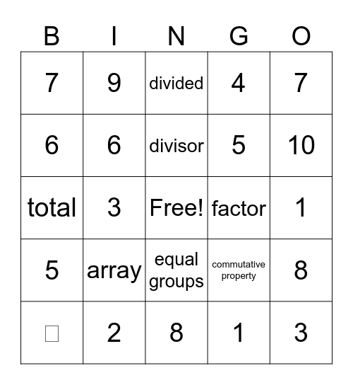 Division Bingo Card