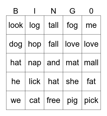 Kinder Prep Practice Bingo Card