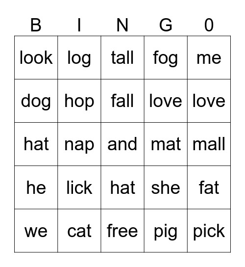 Kinder Prep Practice Bingo Card