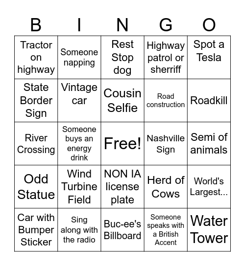 Cousins Visit Cousins 2026 Bingo Card