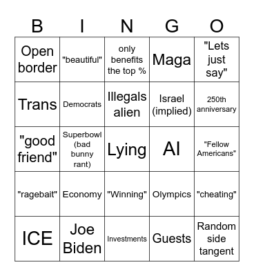 State of the union donald trump bingo Card