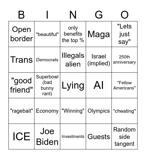 State of the union donald trump bingo Card